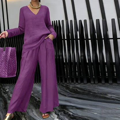 🍀🍀 NEW! Women's V-Neck Lounge Set with Wide-Leg Pants