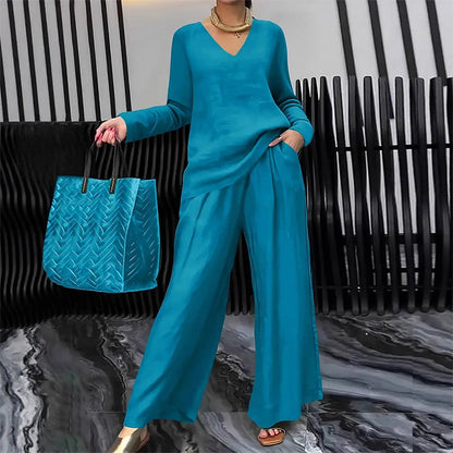 🍀🍀 NEW! Women's V-Neck Lounge Set with Wide-Leg Pants