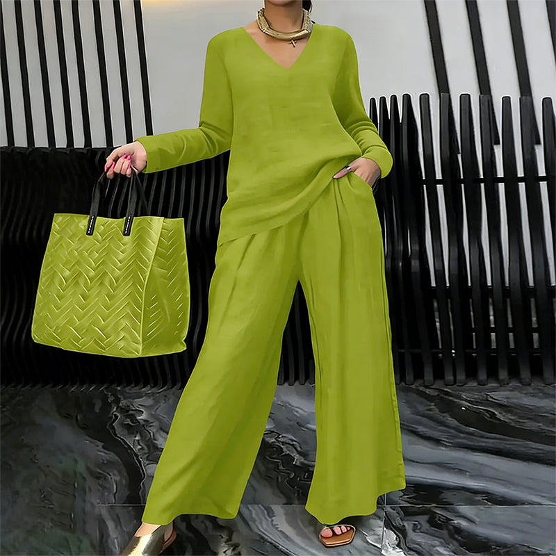 🍀🍀 NEW! Women's V-Neck Lounge Set with Wide-Leg Pants