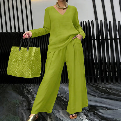 🍀🍀 NEW! Women's V-Neck Lounge Set with Wide-Leg Pants