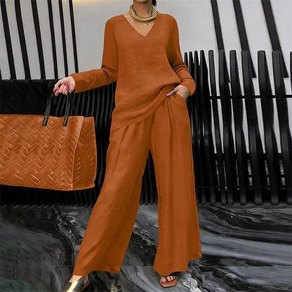 🍀🍀 NEW! Women's V-Neck Lounge Set with Wide-Leg Pants