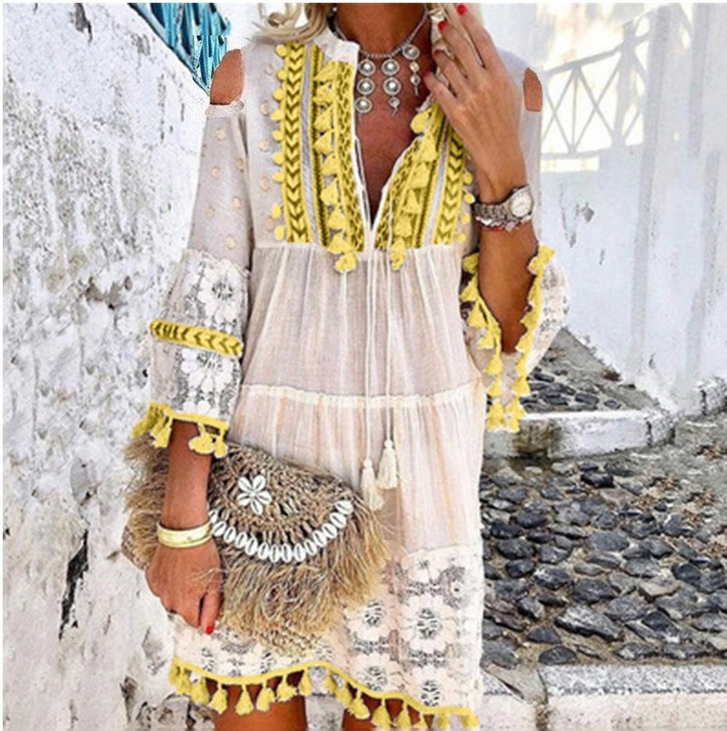 ✨Women's Loose Cotton Linen Embroidered Dress👗