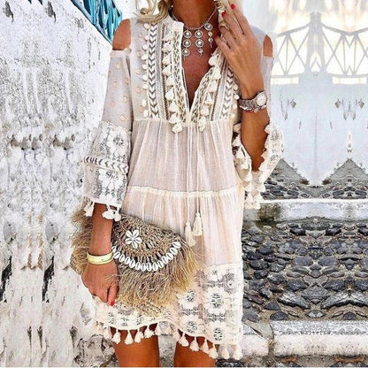 ✨Women's Loose Cotton Linen Embroidered Dress👗