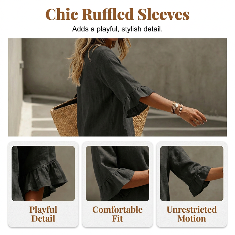 👚👖 Women's Ruffled Top and Wide-Leg Pants Set – Elegant and Comfortable✨