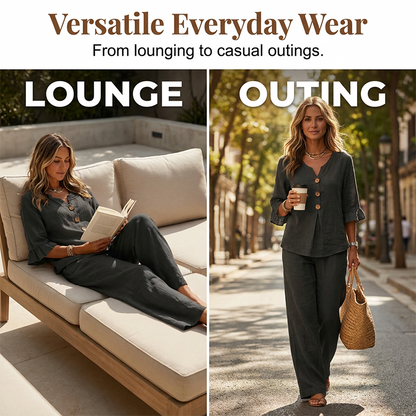 👚👖 Women's Ruffled Top and Wide-Leg Pants Set – Elegant and Comfortable✨