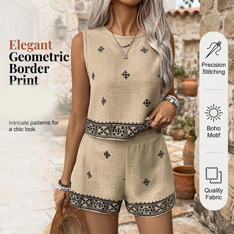 ✨ 50% OFF NOW! 🌸Women's Bohemian Print Sleeveless Top & Shorts Set