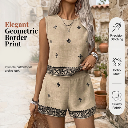 ✨ 50% OFF NOW! 🌸Women's Bohemian Print Sleeveless Top & Shorts Set