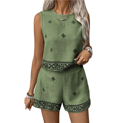 ✨ 50% OFF NOW! 🌸Women's Bohemian Print Sleeveless Top & Shorts Set