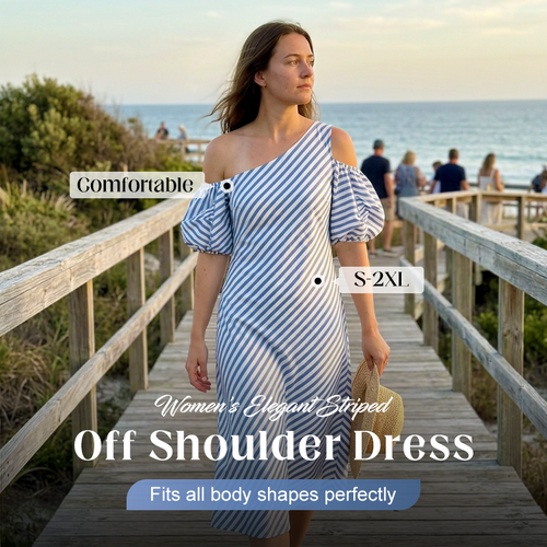 ✨Women's Elegant Striped Off Shoulder Dress