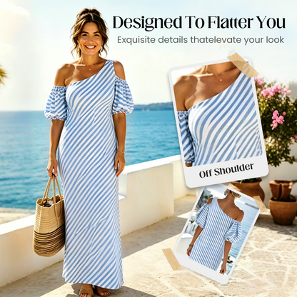 ✨Women's Elegant Striped Off Shoulder Dress