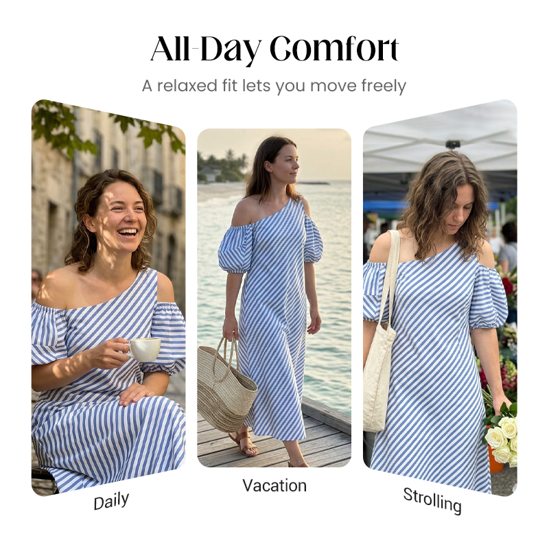 ✨Women's Elegant Striped Off Shoulder Dress