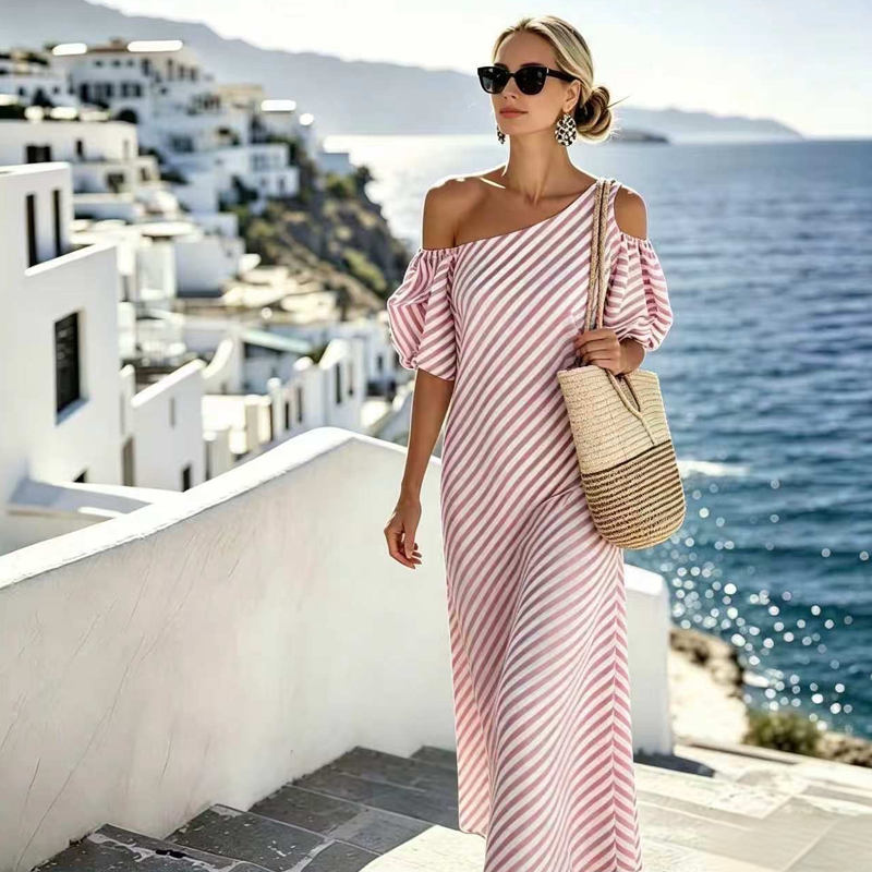 ✨Women's Elegant Striped Off Shoulder Dress