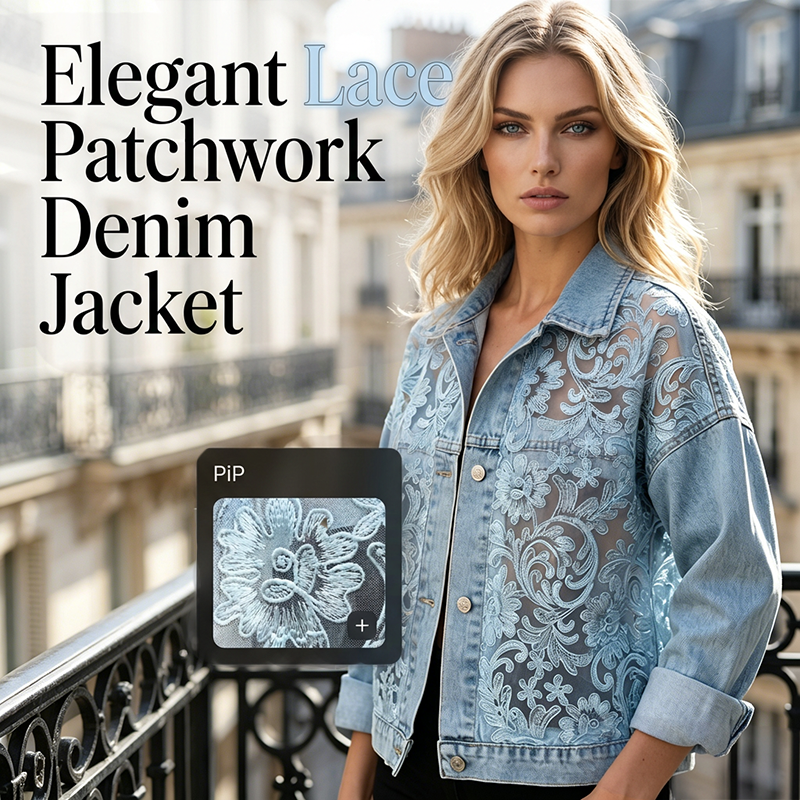 ✨✨Women's Loose Floral Lace Patchwork Denim Jacket