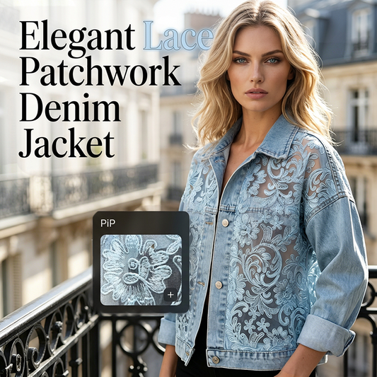 ✨✨Women's Loose Floral Lace Patchwork Denim Jacket