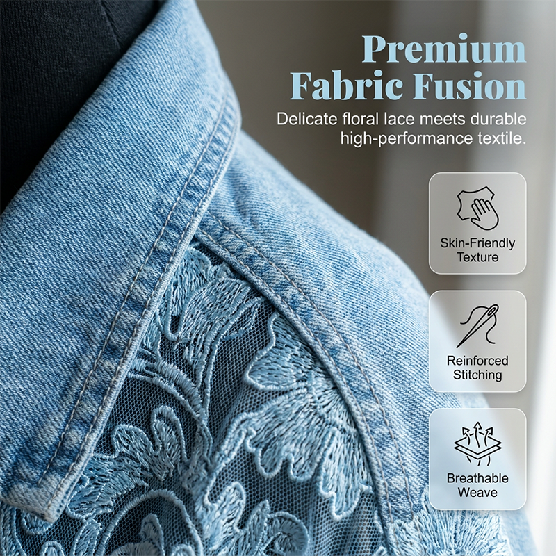✨✨Women's Loose Floral Lace Patchwork Denim Jacket