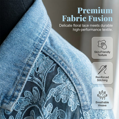 ✨✨Women's Loose Floral Lace Patchwork Denim Jacket