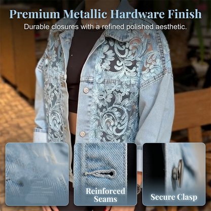 ✨✨Women's Loose Floral Lace Patchwork Denim Jacket