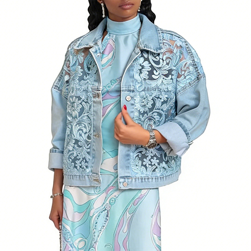 ✨✨Women's Loose Floral Lace Patchwork Denim Jacket